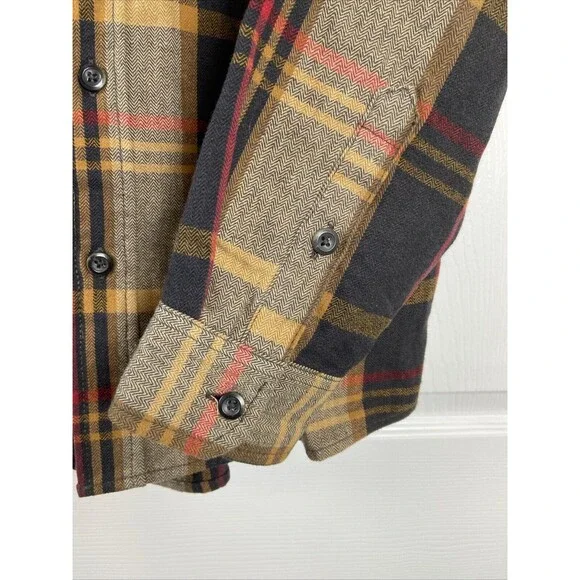 Orvis Heavy Flannel Shirt Brown Plaid Shacket Long Sleeve Button Up Mens Medium - Picture 5 of 12
